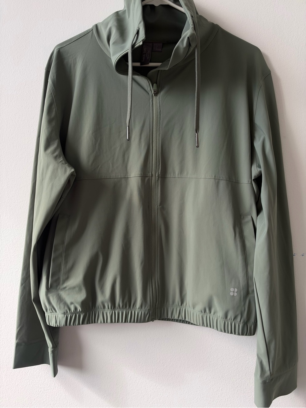 Sweaty Betty Olive Green Hooded Zip Bomber Jacket